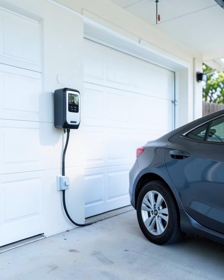 Level 2 EV charger installed in a home garage